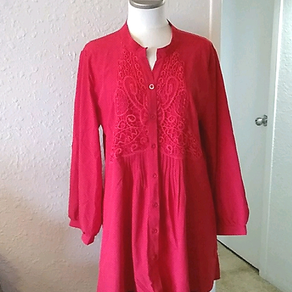 Red Embroidered lace design top